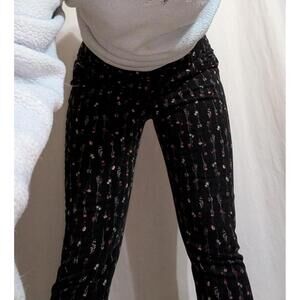 NY&C Strecth The Audrey Pant Slim Leg Ankle Black W/ Floral Print Sz 12